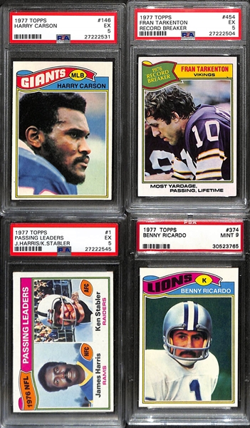 Lot of (14) 1977 PSA Graded Topps Football Cards w. Brian Sipe PSA 5 & Harry Carson PSA 5